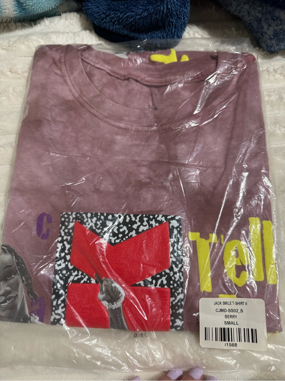 Travis Scott Berry Short Sleeve Graphic Tee with Red & Yellow Accents